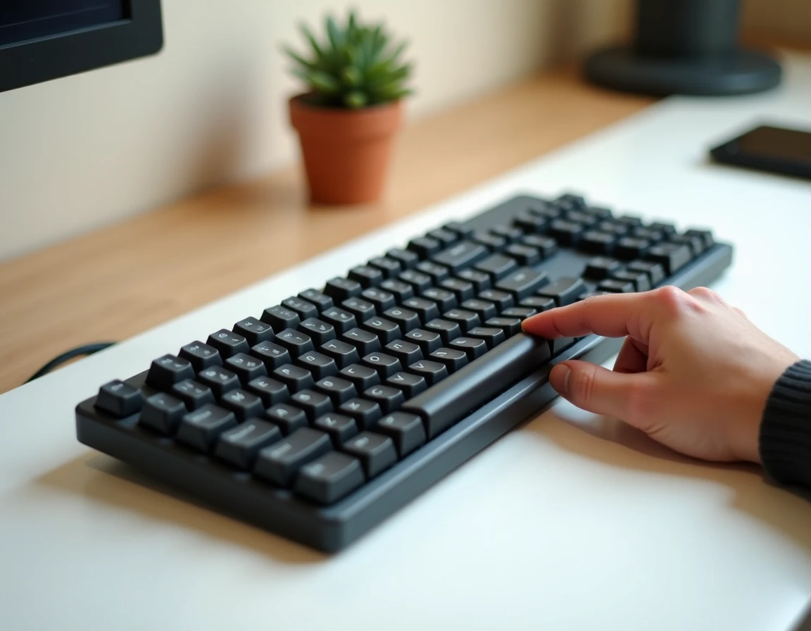Gros plan sur un clavier Dell avec une main appuyant sur la touche de verrouillage pour le déverrouiller