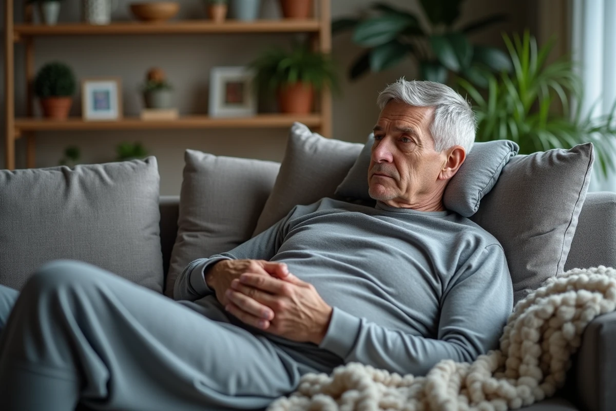 Homme ajustant ses coussins de relaxation dans le salon