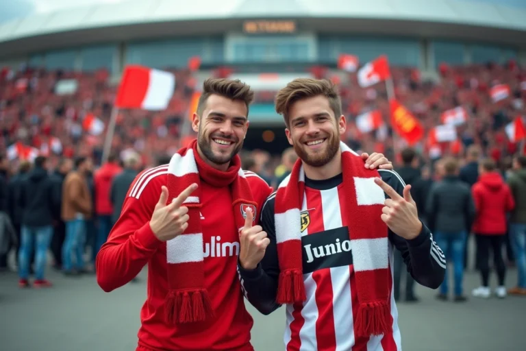 Deux jeunes supporters bretons avec écharpes Quimper et Lorient
