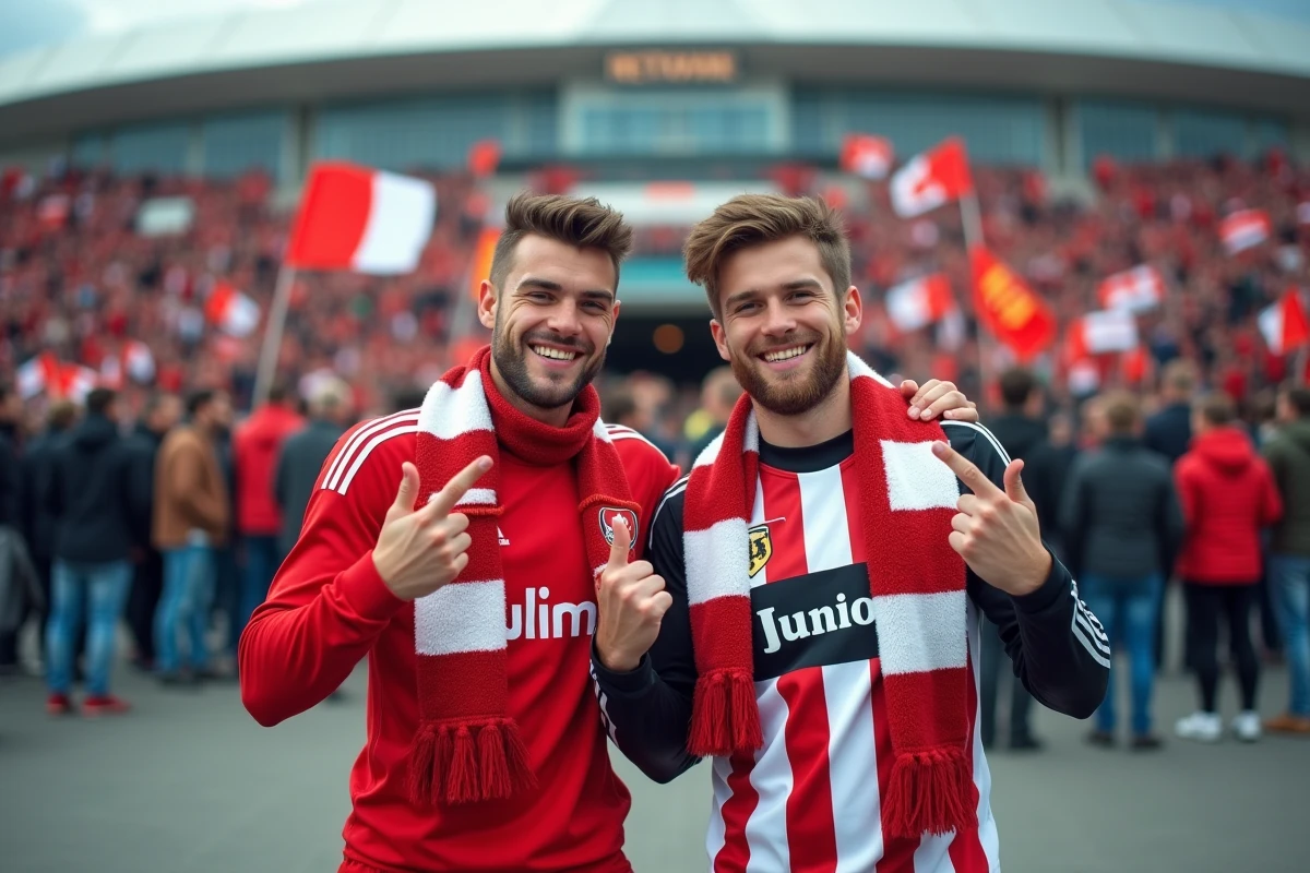 Deux jeunes supporters bretons avec écharpes Quimper et Lorient